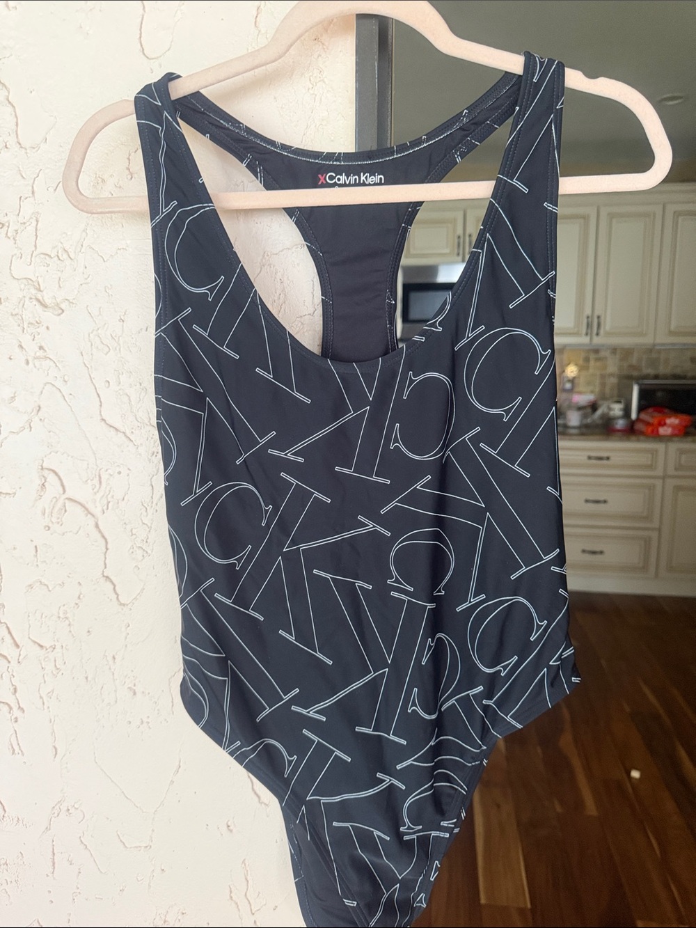 Calvin Klein Black One-Piece Swimsuit with White Logo Print